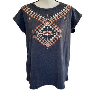 Southwestern Geometric Print T-Shirt Rustic Earth Tone Folk Art Top Casual Boho